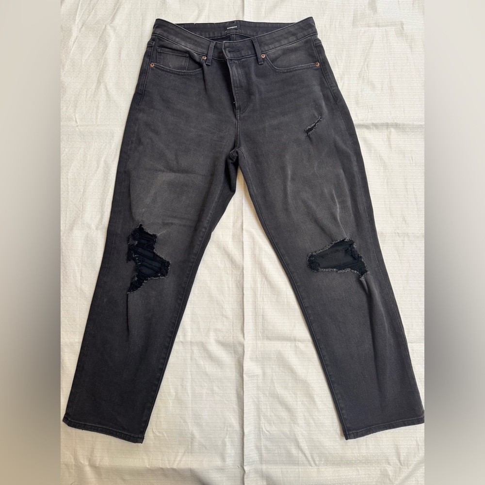 Express Boyfriend Mid Rise Distressed Black Jeans Size 12  Women’s